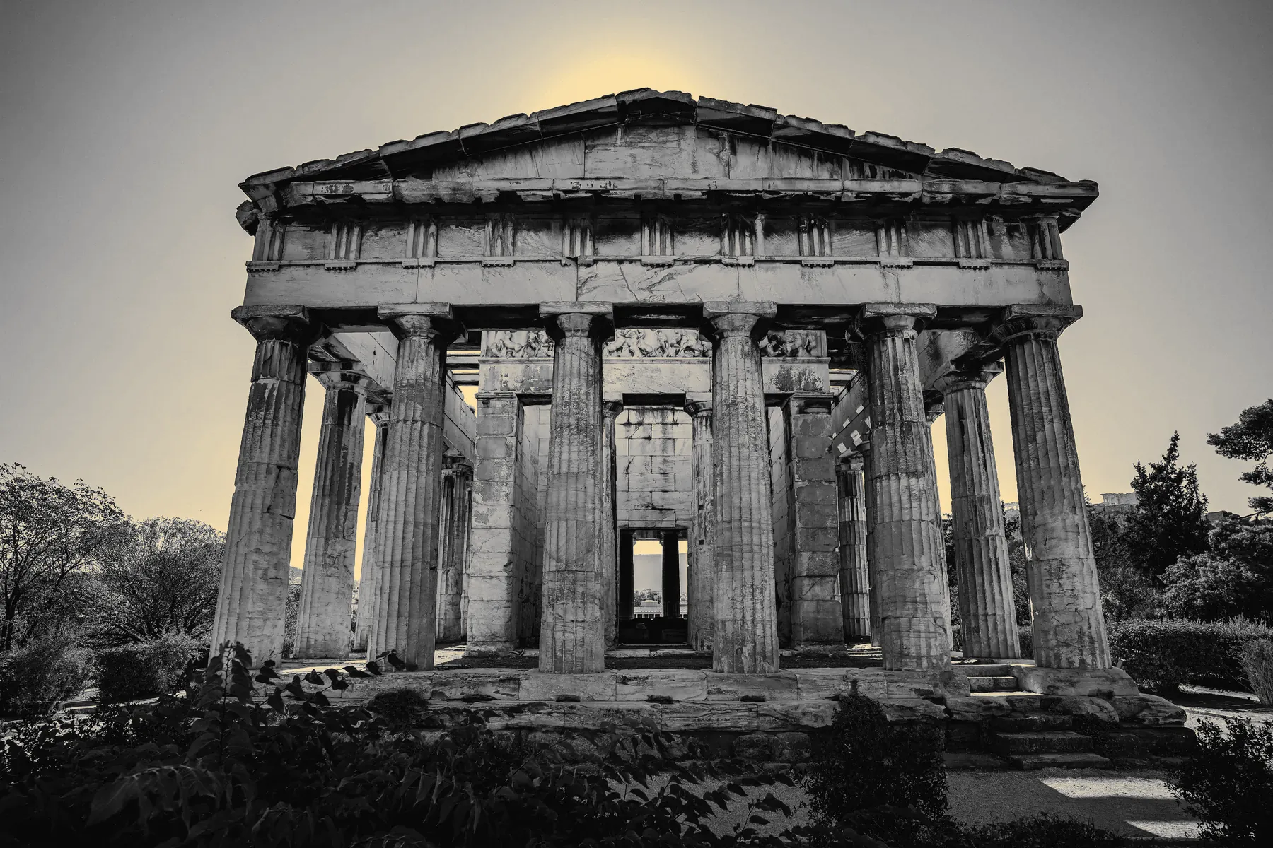 The Temple of Hephaestus under a blue sky