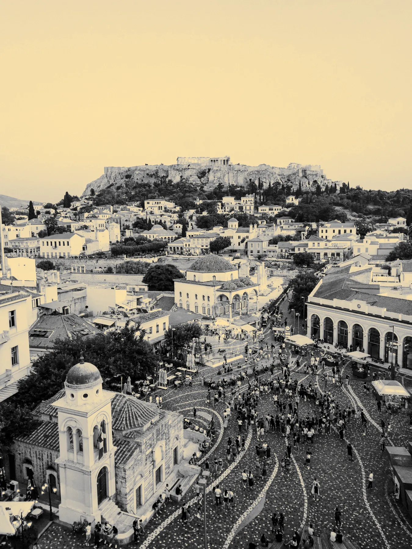 Monastiraki square with the Acropolis rising behind it